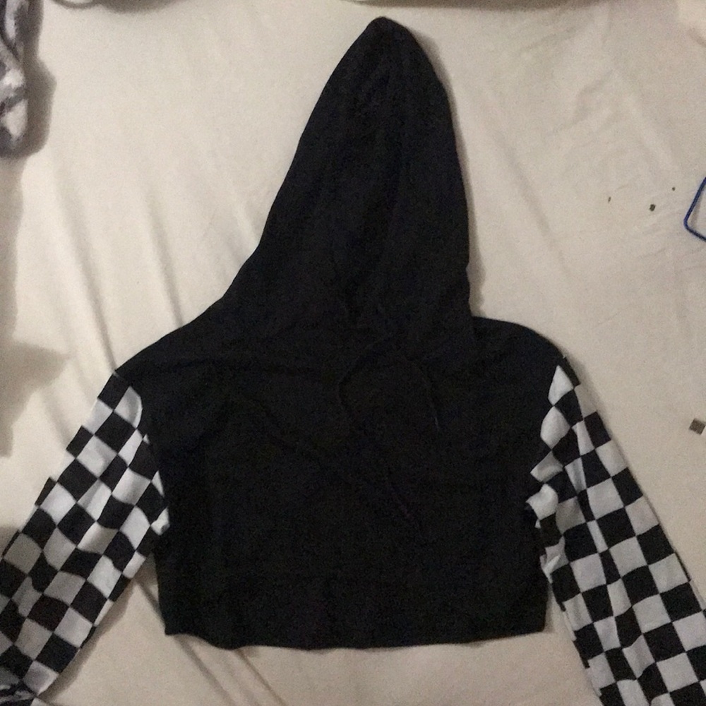 Contrast Gingham Sleeve Hoodie